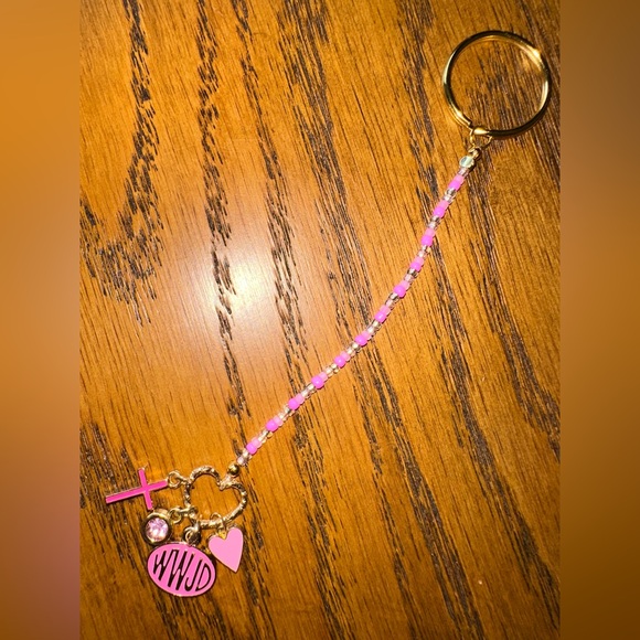 Handmade Pink and Gold Charm Keychain - Picture 2 of 2